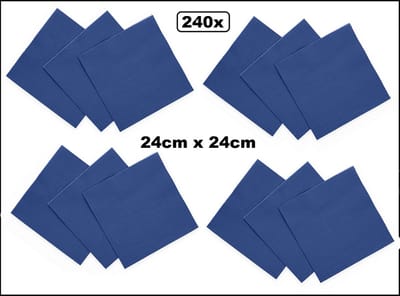 240x Servetten blauw 24cm x 24cm - 3 laags - Cocktail servet diner eten knoeien restaurant BBQ thema feest verjaardag feest WK