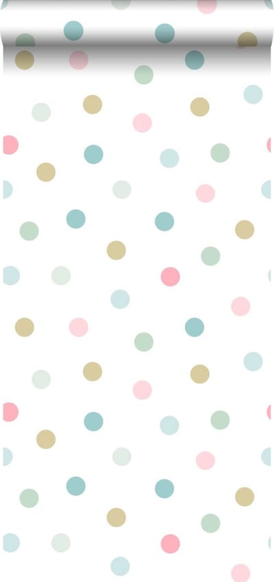 Walls4You behang grote stippen blauw, groen en roze - 935317 - 0,53 x 10,05 m