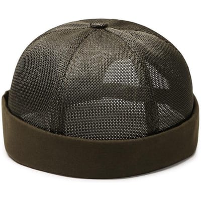 Sneldrogende Randloze Hoed Lichtgewicht Dagelijkse Muts Mesh Muts Docker Cap Zeemans Omgeslagen Rand Haven Hoed Casual Skullcap legergroene kleur