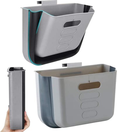 Prullenbak Opknoping Keuken Afvalbak Kleine Opvouwbare Plastic Vuilnisbak - Draagbare Kast Vuilnisbak - Wandmontage Vuilnisbak Voor Keukenkastdeur Badkamer Slaapkamer Kantoor Auto Dorm (Donkergrijs)
