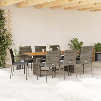 vidaXL - 9-delige - Tuinset - met - kussens - poly - rattan - grijs