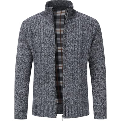 Herenvest met ritssluiting Grof gebreid vest met opstaande kraag voor de winter donkergrijs