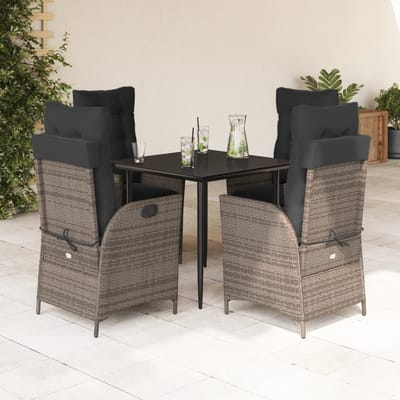 vidaXL - 5-delige - Tuinset - met - kussens - poly - rattan - grijs