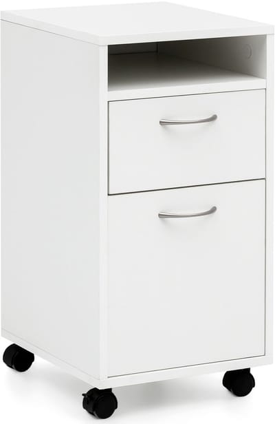 rolcontainer WL5.901 wit 33x63x38 cm bureauonderkast hout | Rollende ladekast Modern | Kantoorcontainer-ladekast met deur | Klein bureaukastje met wielen