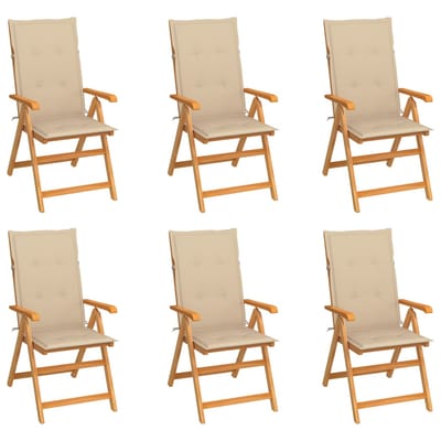 vidaXL - Inklapbare - stoelen - 6 - st - met - beige - kussens - massief - teakhout