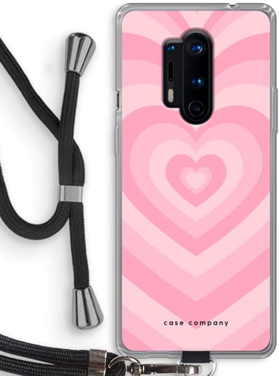 Case Company® - Hoesje met koord geschikt voor OnePlus 8 Pro hoesje met Koord - Hart Roos - Telefoonhoesje met Zwart Koord - Bescherming aan alle Kanten en Over de Schermrand
