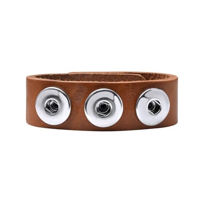 Quiges Dames Leren Armband voor 18mm Drukknopen/Chunks Bruin 18.5 - 20.5 cm - EBM002