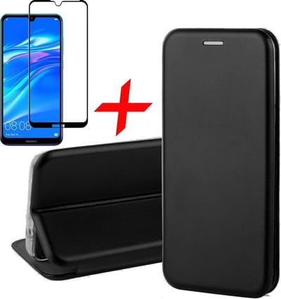 Hoesje geschikt voor Huawei Y7 (2019) + Screenprotector Full Screen - Book Case Flip Wallet - iCall - Zwart