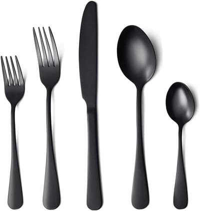Zwarte Bestekset 30 Stuks - Roestvrijstalen Titanium Plating Gebruiksvoorwerpen - Serviceset Voor 6 (Glanzend Zwart)