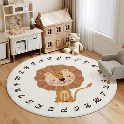 Thuis Antislip Kinderkleden voor Slaapkamer Zacht Pluizig Studiematje Schattig Cartoon Woonkamer Decoratie Tapijt Rond Pluche Loungekleed 120*120cm