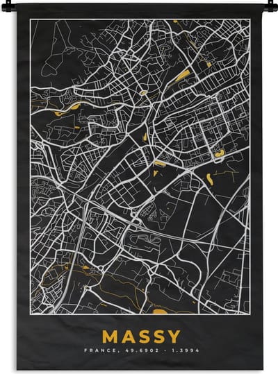 Wandkleed - Wanddoek - Massy - Plattegrond - Frankrijk - Kaart - Stadskaart - 120x180 cm - Wandtapijt
