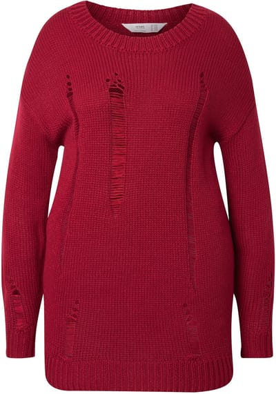 Angel of Style - Dames - Trui loose fit destroyed look - Fluweelrood - Maat 46+