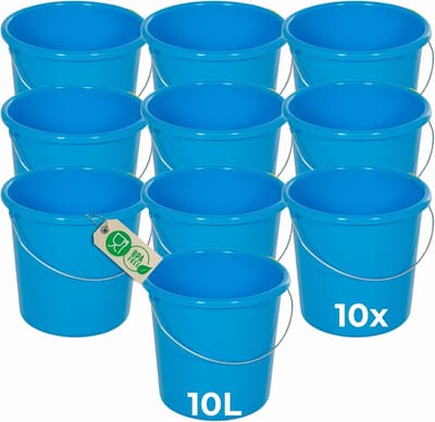 Novaliv 10 stuks emmer 10L blauw met maatverdeling - schoonmaak emmer 10 liter? 28,5 cm Praktische alleskunner met schaalverdeling voor huishouden & tuin ideaal als huishoudemmer, wateremmer, dweilemmer, emmer