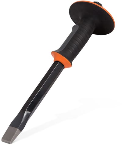 Platte Metaalbeitel 350 mm – Geschikt Voor Metaalbewerking, Snijden En Ontbramen – Gemaakt Van Gehard Staal (HRC 53–58) – 25 mm Beitelblad – Ergonomische Rubber Handgreep Met Handbeschermer – Duurzaam Gereedschap Voor Bouw En Werkplaats [10619B]