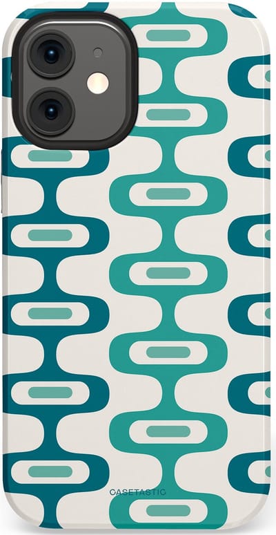Casetastic hoesje geschikt voor Apple iPhone 12 Mini - Dubbellaagse bescherming - Vormen vibe - Fashion Case - Wit Petrol Lichtgrijs Mintgroen