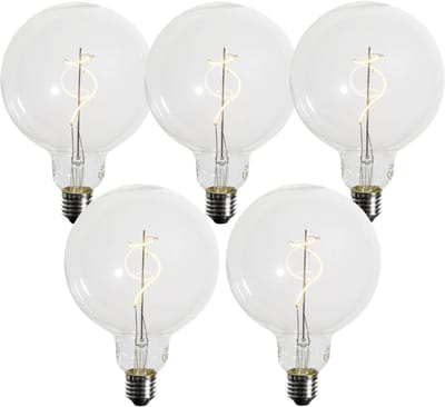 LUEDD Set van 5 E27 dimbare LED lampen spiraal filament G125 4W 270 lm 2700K