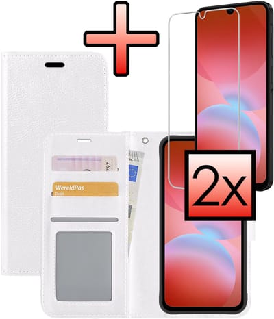 Hoesje - Met 2x Screenprotector - Geschikt voor Samsung Galaxy A26 - Luxe Pasjeshouder - Bookcase Portemonee - Flip Case - Kunstleer Book Case - Flipcase Hoes - Book Cover - Walletcase - Portemonneehoes - Wit