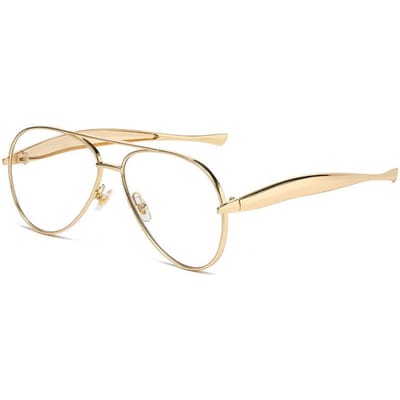 Retro Gouden Aviator Zonnebril Voor Dames Heren Metaal Oversized 70s Aviators Zonnebrillen beige