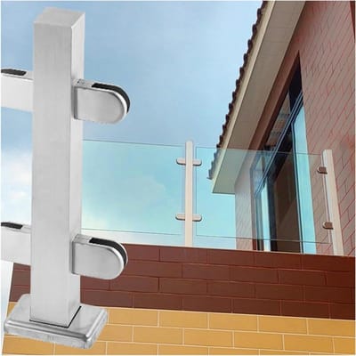 Glaspaneelhouder Vloer - Hekpaal Balkon - Glazen Hekwerk - Roestvrij Staal 304 - 60 cm Hoog - Zilverkleurig