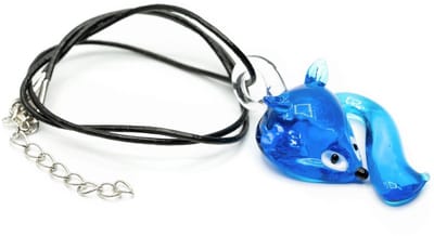 Fuchs ketting 80cm hanger halsketting vos hoofd Fox lampwork glas blauw - handgemaakte modesieraden - leren ketting leer, 52mm, glas, echt leren ketting