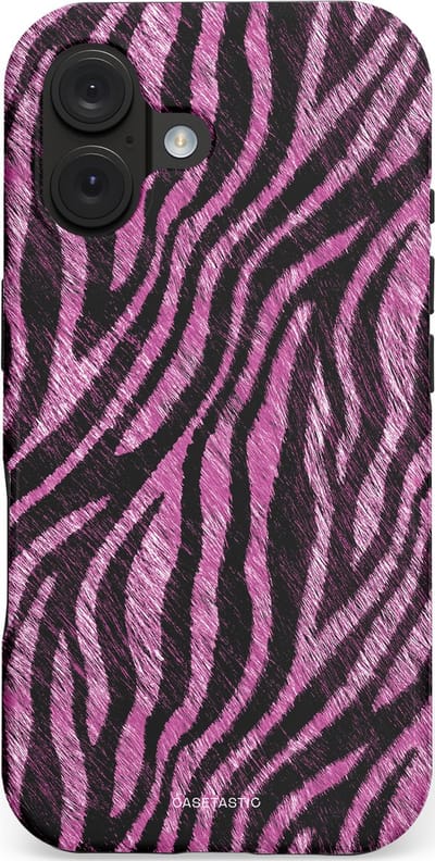 Casetastic hoesje geschikt voor Apple iPhone 16 - MagSafe - Dubbellaagse bescherming - Roze Paarse Zebraprint - Fashion Case - Zwart Lila
