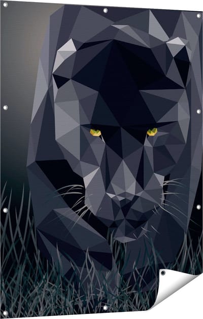 Gards Tuinposter Zwarte Panter van Origami - Abstract - 90x120 cm - Tuindoek - Tuindecoratie - Wanddecoratie buiten - Tuinschilderij