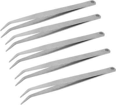 Gebogen Naaipincet - Roestvrij Staal - Precisie Werk - Gladde Oppervlakken - Set van 5 - Zilverkleurig
