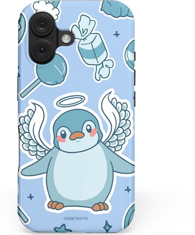 Casetastic hoesje geschikt voor Apple iPhone 16 - MagSafe - Dubbellaagse bescherming - Pinguin vleugels - Fashion Case - Lichtblauw Lichtgrijs Wit