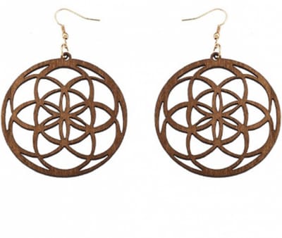 Zilveren oorhangers- Bruin- Hout- Rond- Bloem - Charme Bijoux