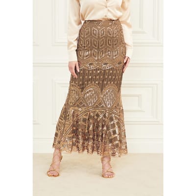 GUESS Marciano By  Crystals Embroidered Bronze Gold Crystal Maat: 36 | Maxi Rokken Outlet | Dames | Goud