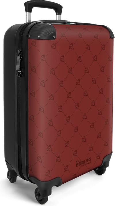 NoBoringSuitcases.com® - Handbagage koffer lichtgewicht - Reiskoffer trolley - Rood met diamant patroon - Rolkoffer met wieltjes - Travel suitcase cabin - Reistrolley met TSA slot - Past binnen 55x40x20 en 55x35x25 - Kleine valiezen