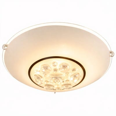 LED-plafondlamp, metalen behuizing, zilver, chroom, helder glas, kristallen, D 25 cm