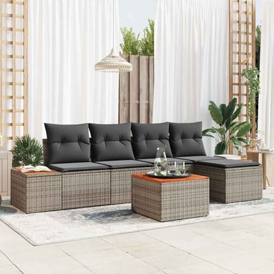 vidaXL - Tuinbank - Set - 6 - st - 5-Aantal - zitplaatsen - Grijs - Polyrattan