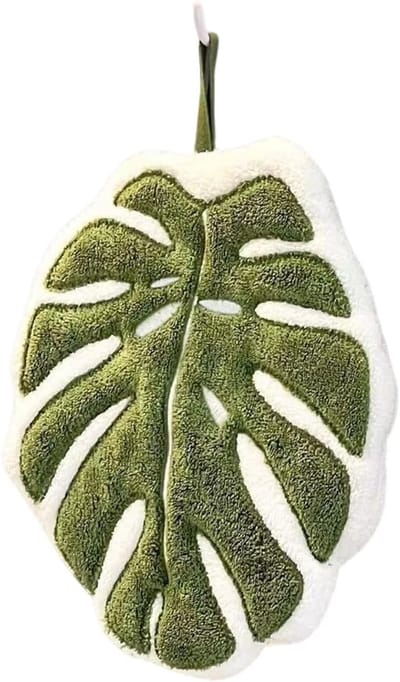 Coral Fleece Handdoek Met Monstera Bladpatroon – Zacht En Absorberend – Snel drogend Met Ophanglus – 20x27 cm – Voor Keuken En Badkamer – 1 Stuk