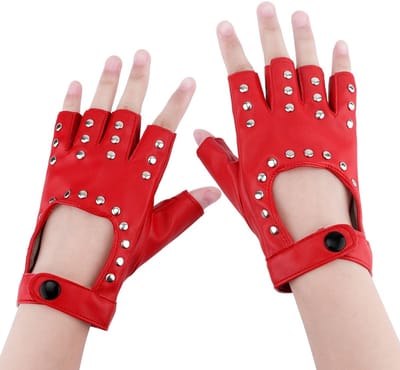 Dailygoody - Halfvinger Leren Handschoenen - Vingerloos - Modieus - Rood - Biker Punk - Perfect voor Halloween en Cosplay