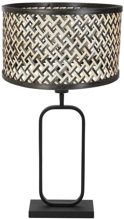 Tafellamp Stang 4804ZW met kantelbare bamboe kap, 47 cm hoog, modern ontwerp, zwart met beige accenten, merk Steinhauer