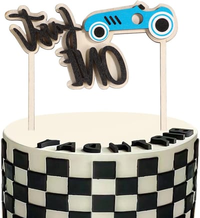 Houten Auto Taarttopper voor Verjaardagsfeest, Raceauto Decoratie voor Eerste Verjaardag, Feestversiering voor Race-thema