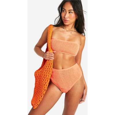 boohoo Dames Premium Gerimpelde Bandeau Tube Bikini Top | Koraal | Maat: 34