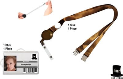 Bob Online ™ - 1 Setje – 1 x Bruin Uittrekbare Lanyard + 1 x Transparant ID-Badgehouder – ID Jojo Lanyard – Horizontaal/Verticaal ID-Badgehouder – Brown Retractable Lanyard + Transparent Horizontal/Vertical ID Badge Holder – ID Yoyo Lanyard