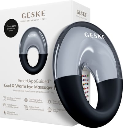 GESKE SmartAppGuided™ Cool & Warm Eye Massager | 7 in 1 | Multifunctioneel massageapparaat | Ogen en gezicht | Batterijloos koelen en warmen | Verstevigt en ontspant | Ringvormig ontwerp