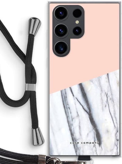 Case Company® - Hoesje met koord geschikt voor Samsung Galaxy S23 Ultra hoesje met Koord - A touch of peach - Telefoonhoesje met Zwart Koord - Bescherming aan alle Kanten en Over de Schermrand