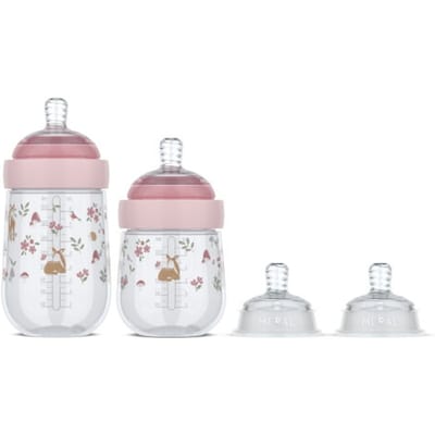 Mepal Mio Starterset babyflessen 3-delig Little Dutch - Anti-koliek - Spiraalontwerp voorkomt verstopping - Siliconen van medische kwaliteit - Fairy Garden