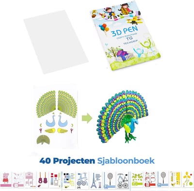 Tekenboek XL met 40 Sjablonen voor 3D Tekenen - Inclusief Transparant Overtrek Papier Hulpmiddel 3D Pen Kinderen - Sjablonen Geschikt Voor alle 3d-pennen - TG Techgrip