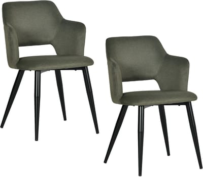 Meubles Cosy Eetkamerstoelen - Set van 2 Scandinavische met Armleuning Stoffen Zitting Metalen Poten - Groen