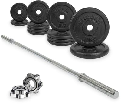 VirtuFit Gietijzeren Halterset - 60 kg - Volledige set - Incl. Halterstang, Halterschijven en Veerclipsluitingen