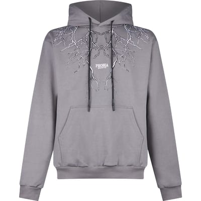 Lichtgewicht herensweatshirt met capuchon en borduursel Lightning-hoodie grijs/wit