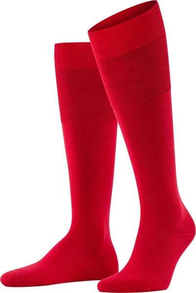 FALKE Airport lang eenkleurig wol katoen kniekousen heren rood - maat 39-40