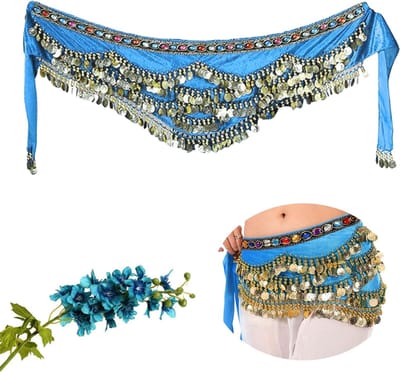 Elegante Buikdans Sjaal voor Vrouwen - Perfect voor Podiumoptredens, Feestjes en Verjaardagen in Blauwe Kleur