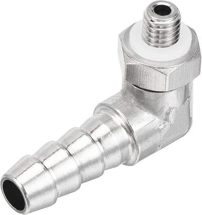 Hose Connector 90 Graden, Vernikkeld, 6 mm, Slangverbinder voor Gas met M5 x 0.8 Mannetje, Duurzaam en Betrouwbaar