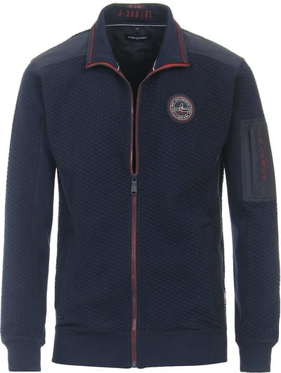 Casa Moda Vest Opstaande Kraag Schub Motief Blauw - XL